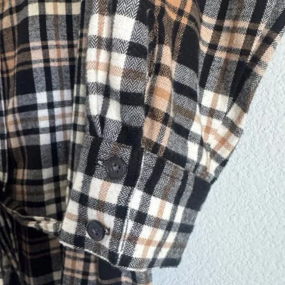 Loft Plaid Long Sleeve Button Down Tie Waist Flannel Shirtdress Women's Size L - Picture 6 of 8